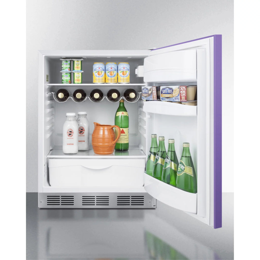 24" All-Refrigerator with Lavender Purple Door and Stainless Steel Handle M608