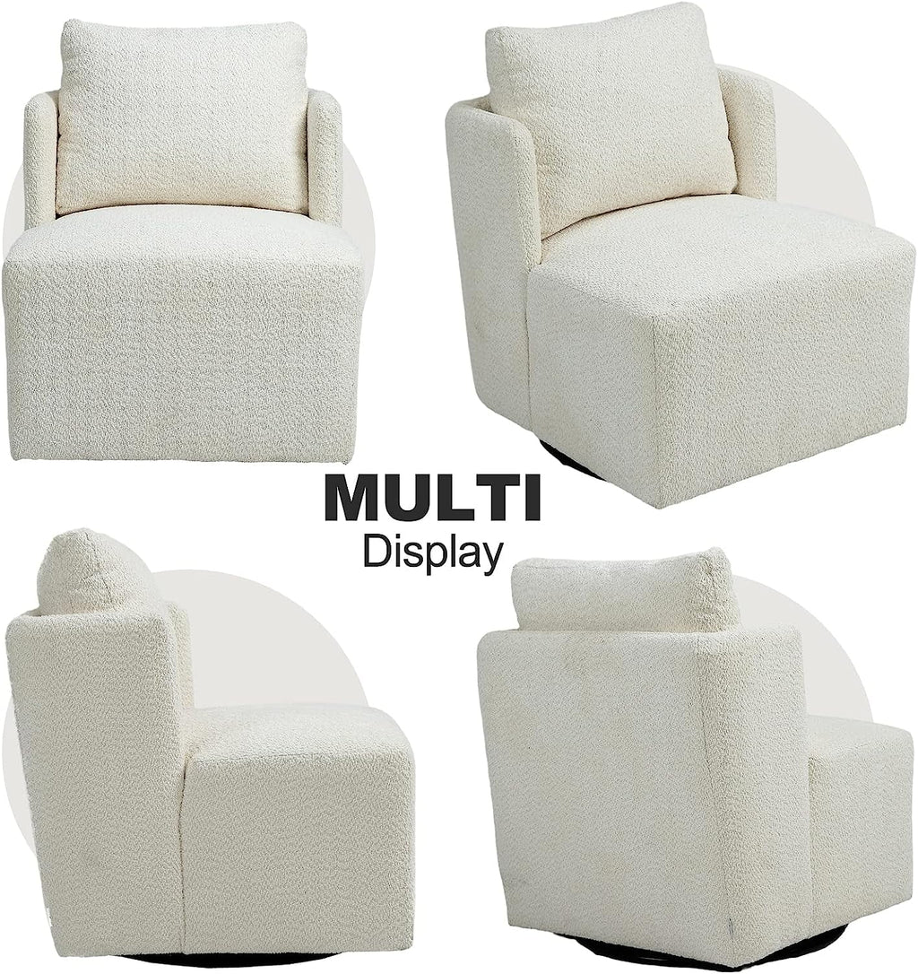 White Chenille Swivel Accent Chair with Pillow V607