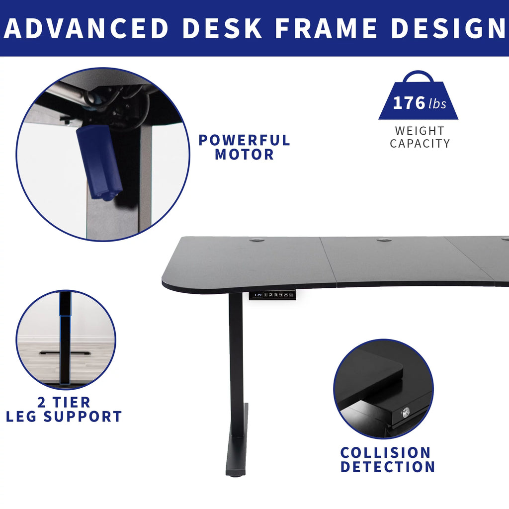 Electric 63” x 32” Stand Up Desk, Light Wood 3 Part Table Top, White Frame V472003