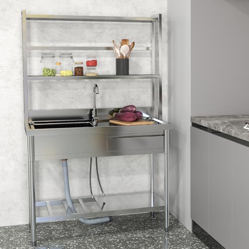 39'' Stainless Steel Single Bowl Utility Sink with Shelves P92188