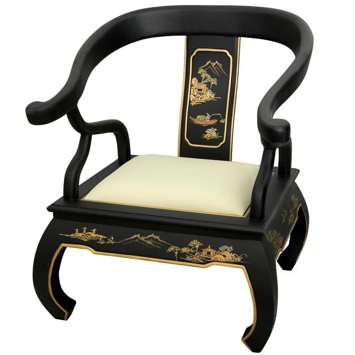 Handmade Wood Black Landscape Ming Chair N8094
