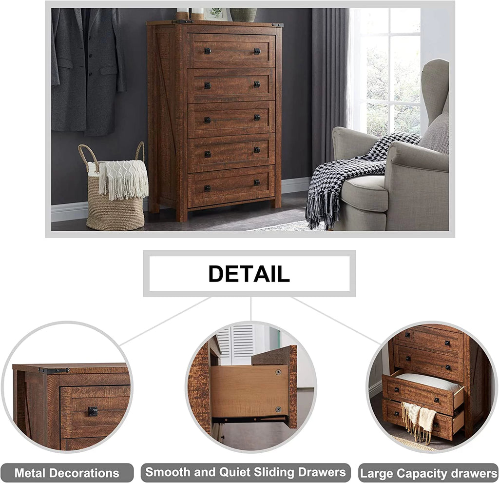 5 Drawer Wood Rustic Dresser K178