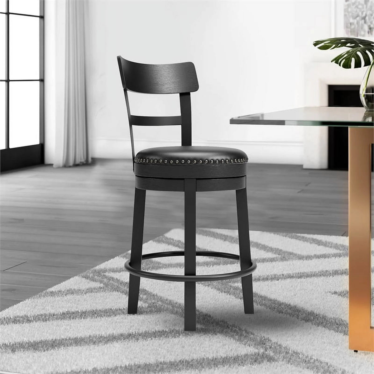 Solid Wood Counter Height Barstool in Black Set of 2 A587555