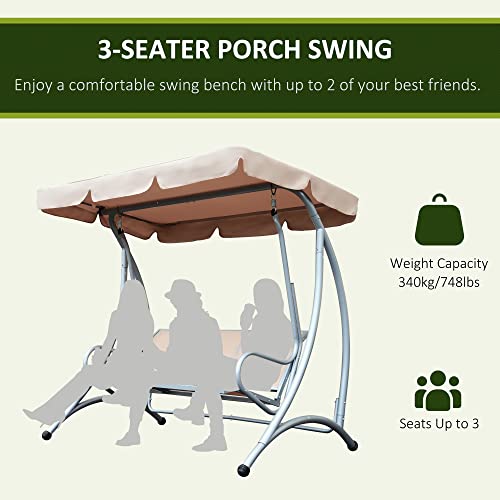 3-Seat Outdoor Porch Swing Chair with Adjustable Canopy and Steel Frame, Beige V895