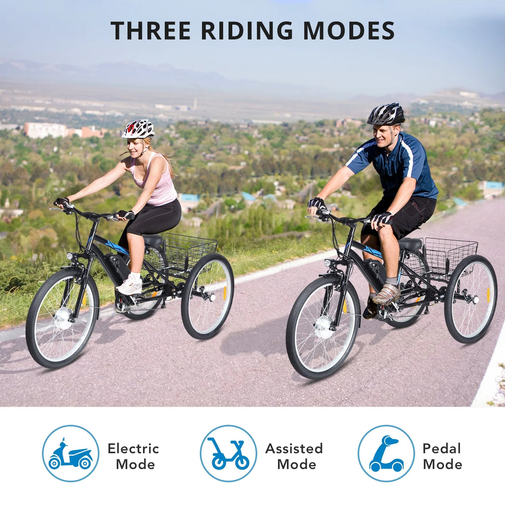 Electric Tricycle, 50 MI Long Range, 350W 36V 10AH Step-Thru, 3 Wheel Fat Tire, Black N38640