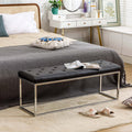 Black Tufted Leather Upholstered Bench with Metal Base D995715
