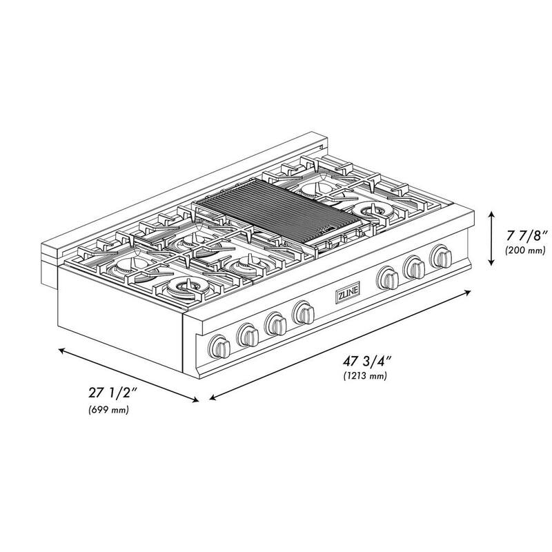 48 in. 7 Burner Gas Cooktop with Champagne Bronze Knobs in Stainless Steel J6499