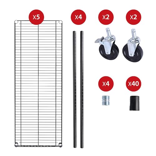 5-Shelf Wire Shelving Kit with Casters and Shelf Liners, Black Anthracite F30140