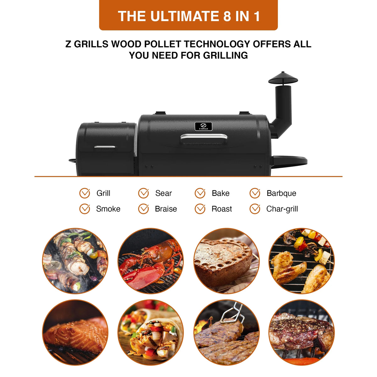 Wood Pellet Grill & Smoker 8-in-1 Black L2256
