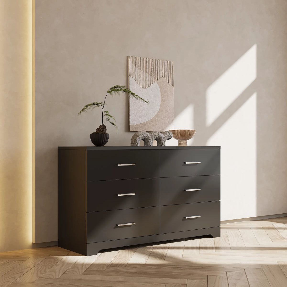 Black 6 Drawer Wood Dresser Z5461