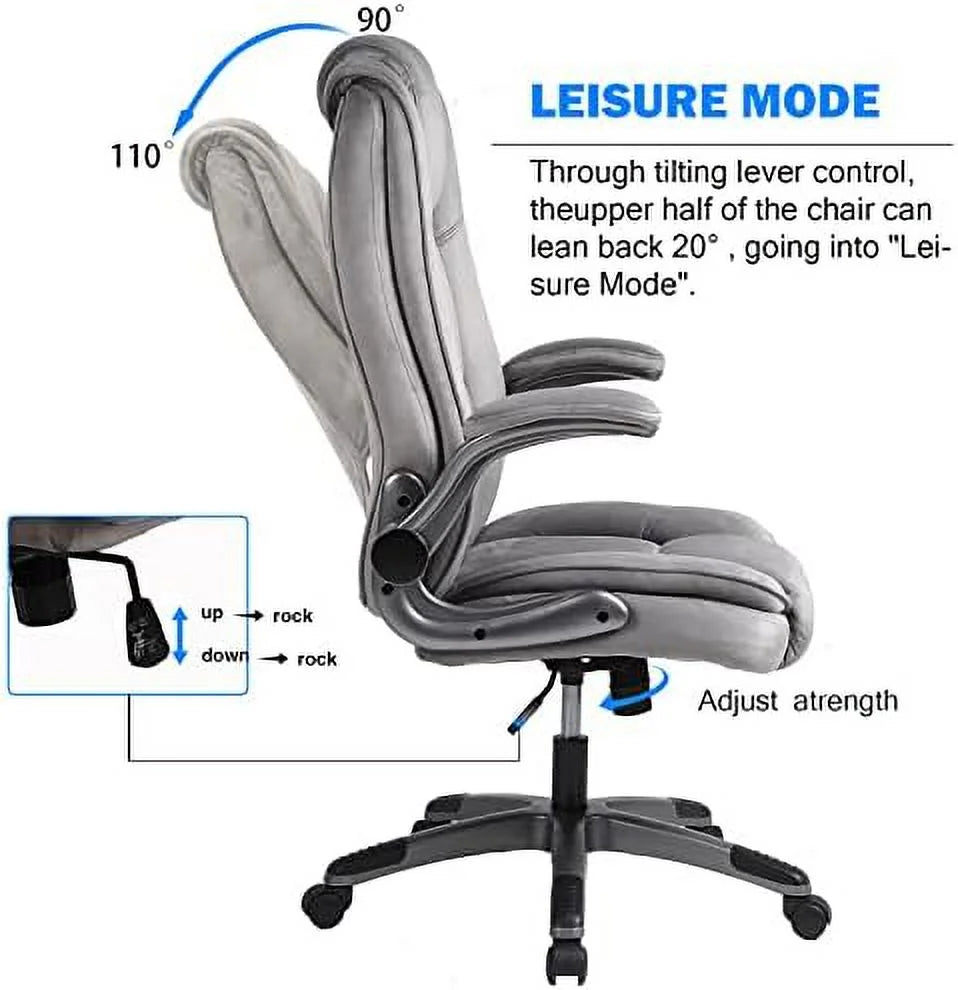 Leather Executive Office Desk Chair with Flip-up Arms R729