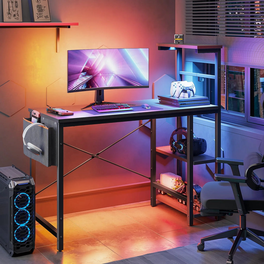 44 inch Computer Desk with LED Lights and Shelves V376