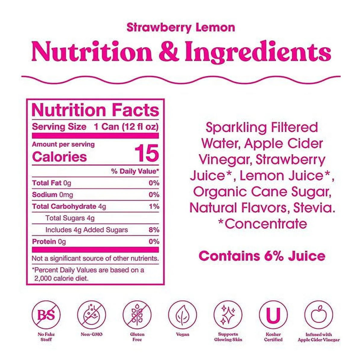 Prebiotic Soda, Strawberry Lemon, 12 fl oz M428
