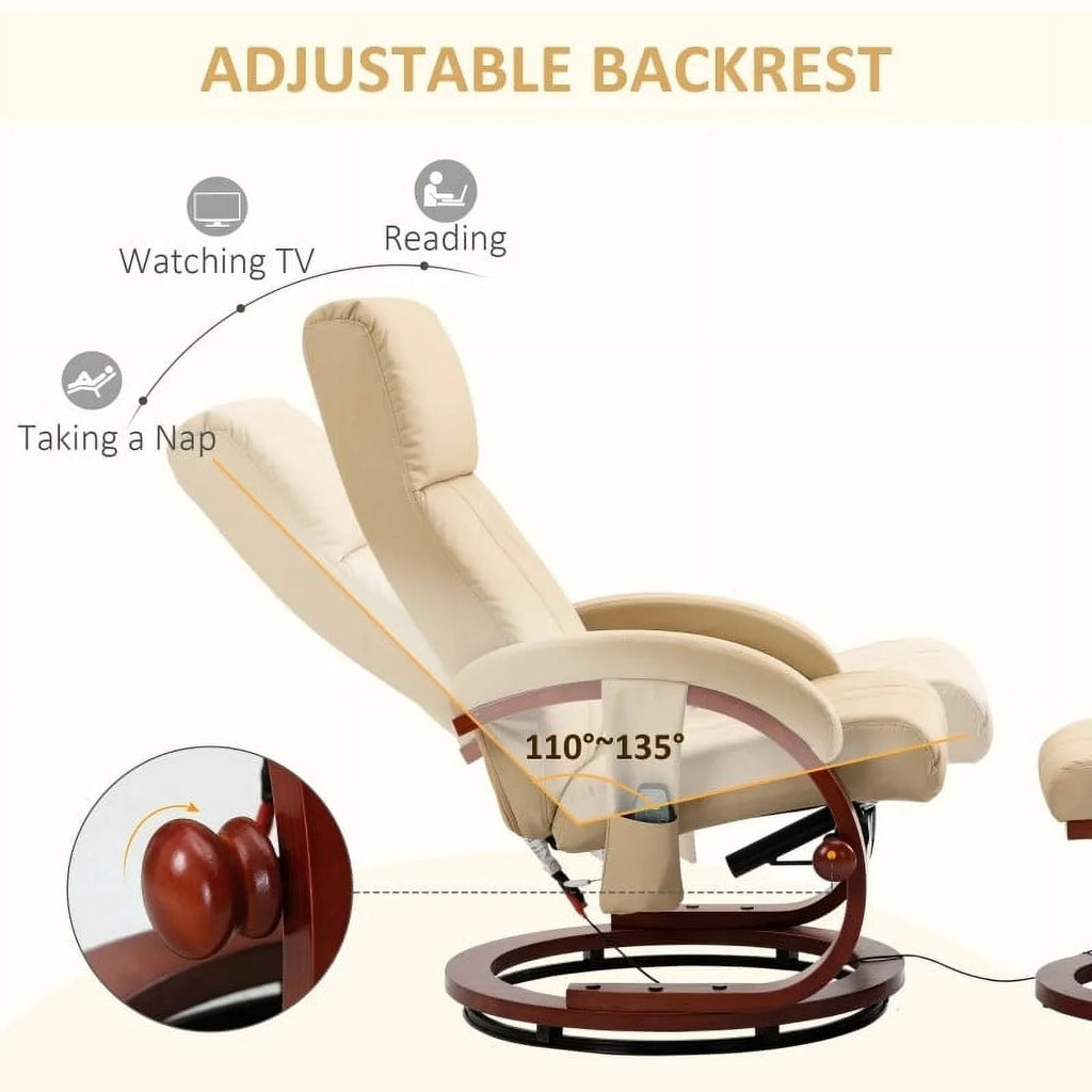 Beige Faux Leather Massage Recliner Chair with Ottoman K628438