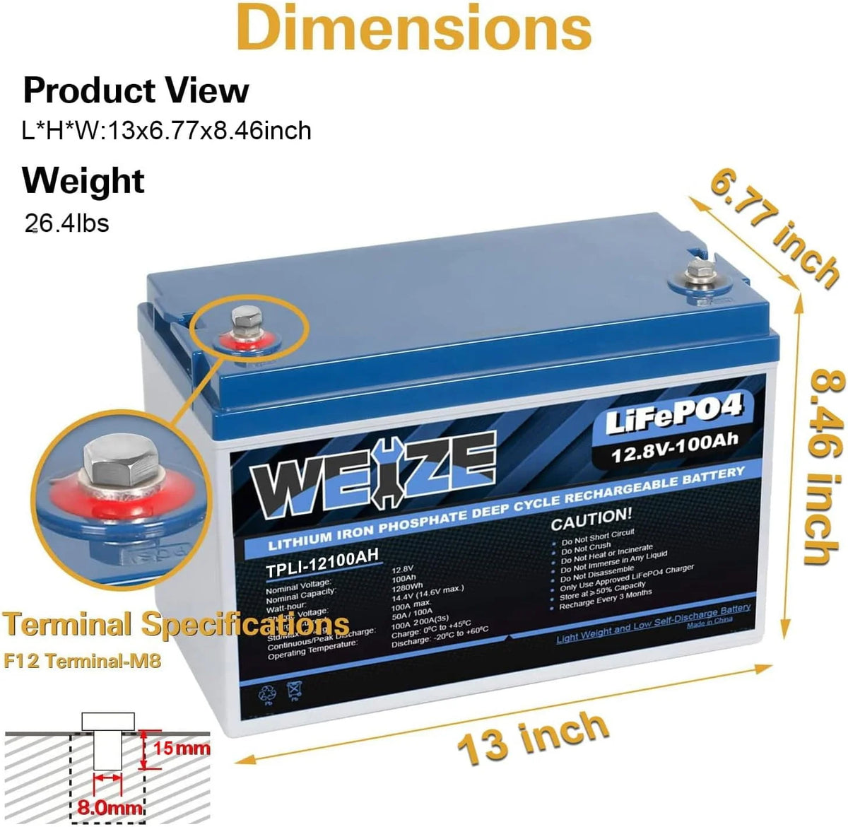 12V 100Ah LiFePO4 Lithium Battery with Smart BMS I48727