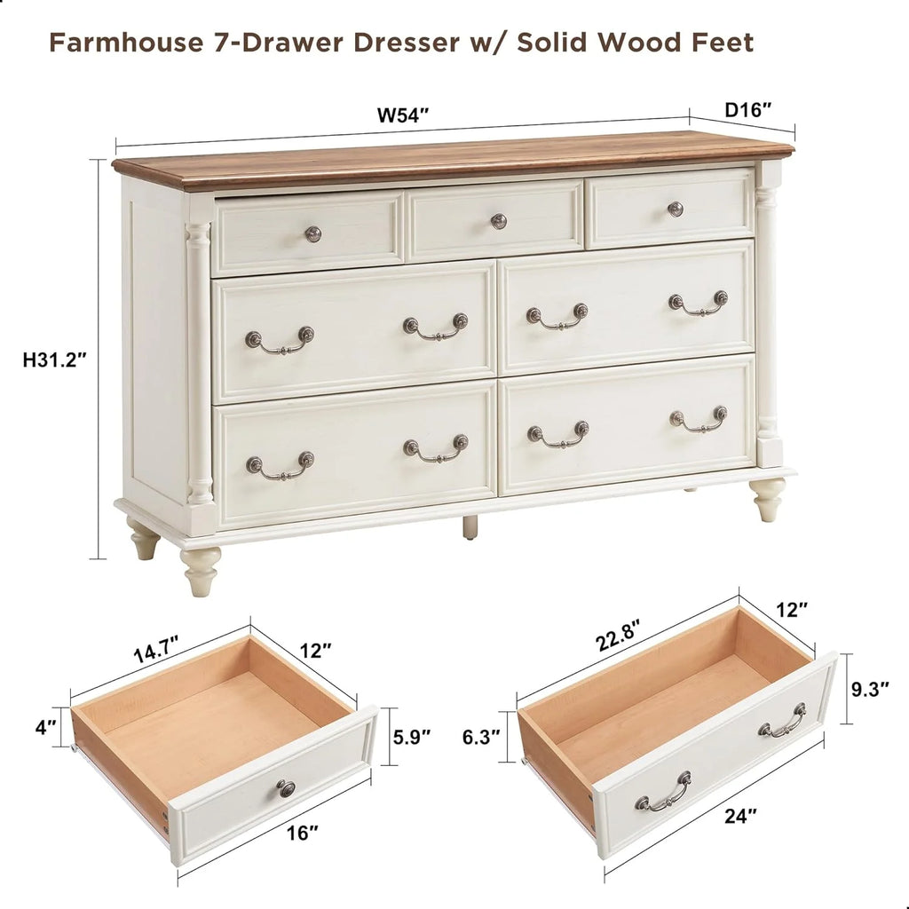 Antique White 7 Drawer Wood Dresser S69090