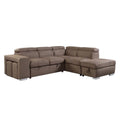 Brown Fabric Sleeper Sectional Sofa with 2 Pullout Stools S1436