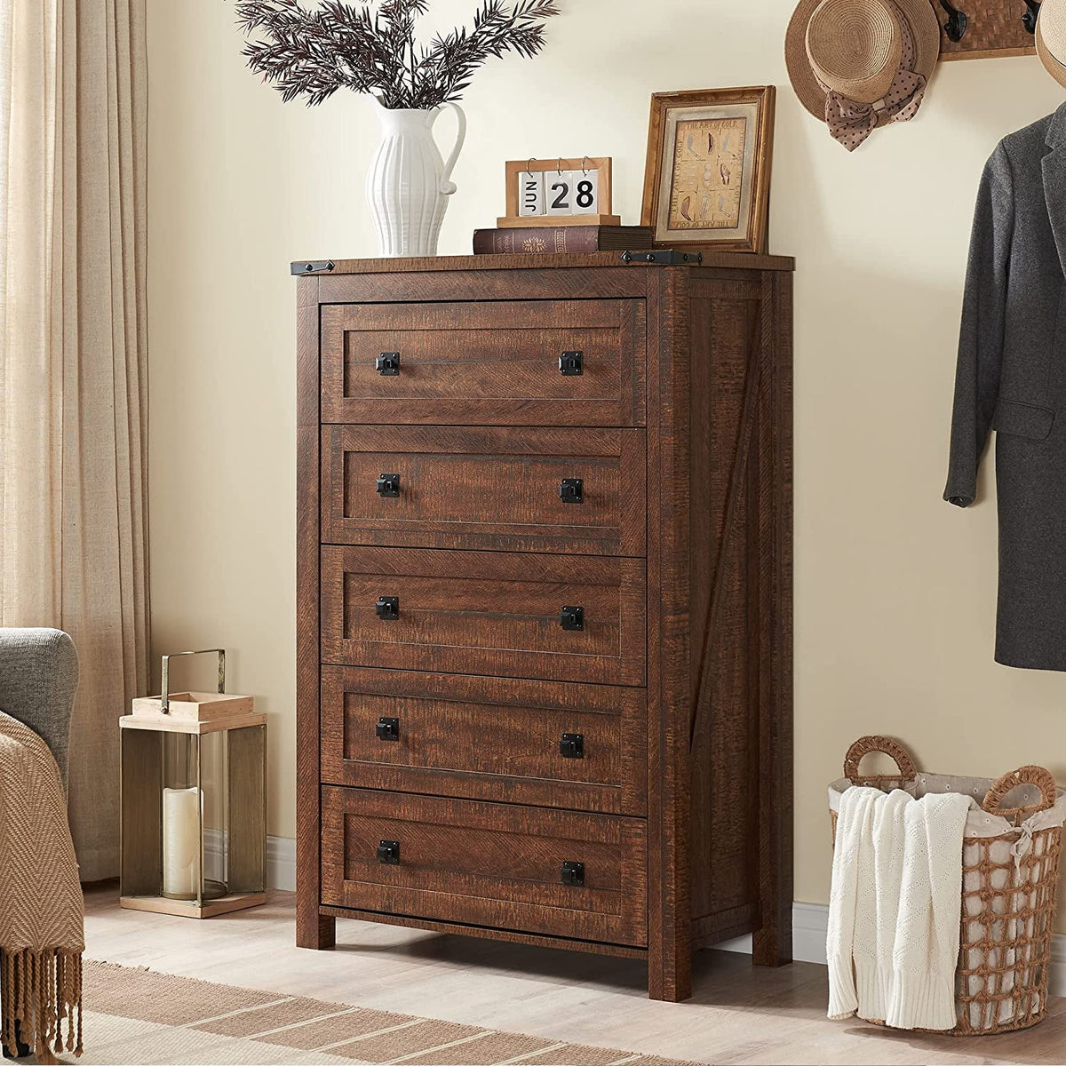 5 Drawer Wood Rustic Dresser K178